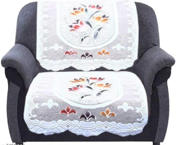 Dakshya Industries White Printed Cotton Sofa cover - White, Cotton, Multipack 1